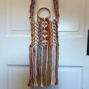 Colorful Boho Macrame Fringe Bag with rose Gold Handle